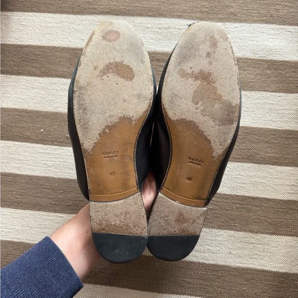 Gucci Black Leather Mules with Gold Detail - Picture 4 of 5